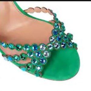 Aquazzura Green Heels with Blue and Green Embellishments